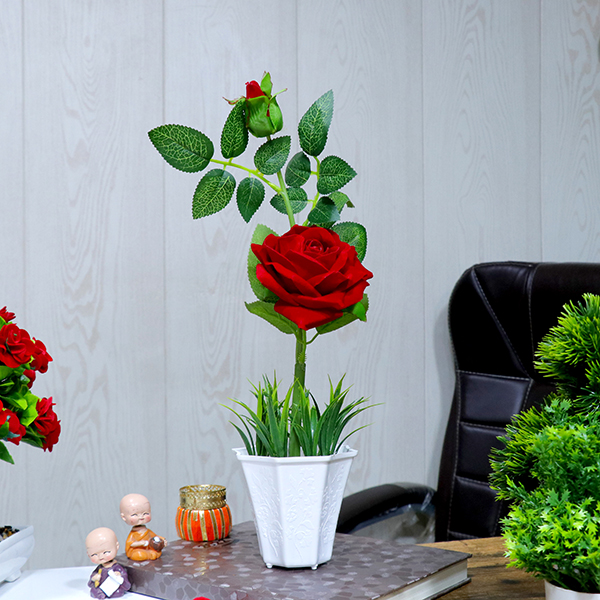 Rose Artificial Plant Showpiece for Home Decor (Plastic) – 9.5 Inch