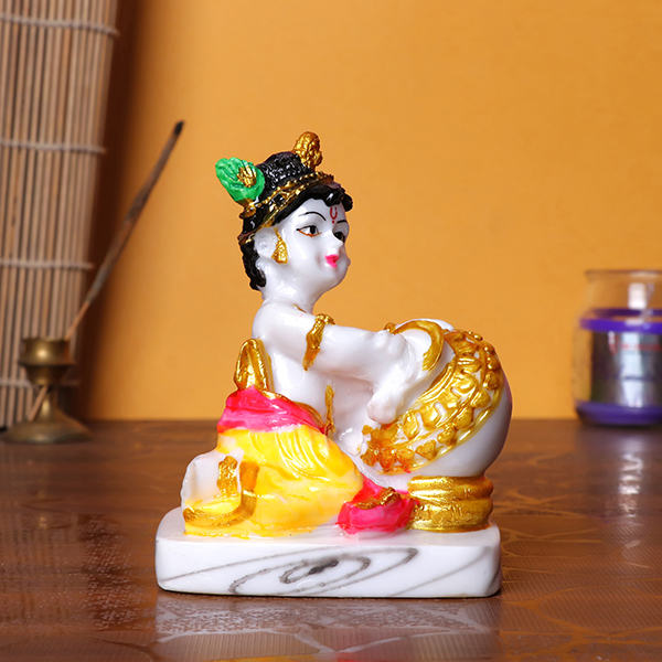 Handcrafted Krishna Idol | Makhan Chor Statue | 11 cm (H) x 8 cm (L) x 6 cm (D) | Decorative Showpiece