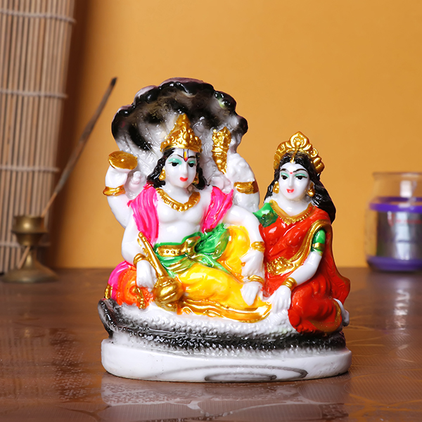 Sheshnag Vishnu Lakshmi Idol | Polyresin Decorative Showpiece | 11.5 cm (H) x 9.5 cm (L) x 4 cm (D)