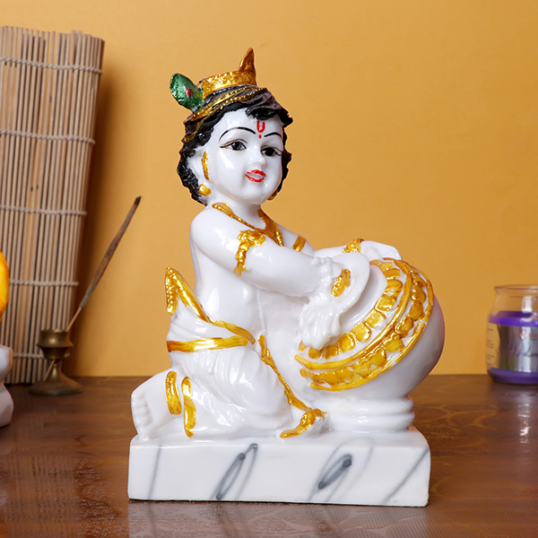 Bal Gopal Krishna with Butter Pot Idol | Polyresin Decorative Showpiece | 12 cm (L) x 8 cm (D) x 19 cm (H)