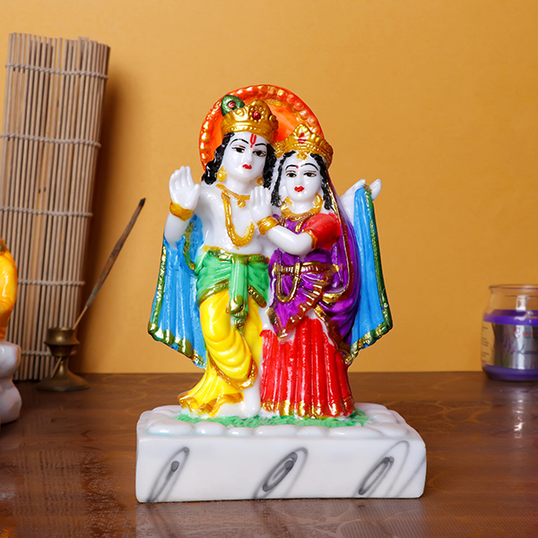 Radha Krishna Idol | Polyresin Decorative Showpiece | 12 cm (L) x 7 cm (D) x 18 cm (H)