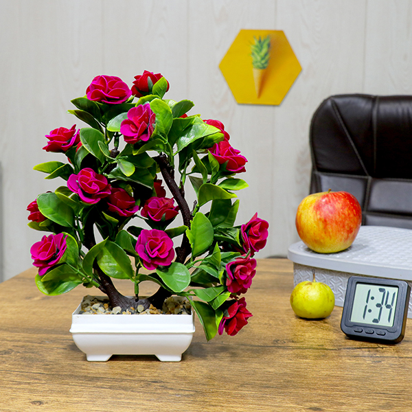 Pink Rose Artificial Plant Showpiece for Home Decor (Plastic) – 8 Inch