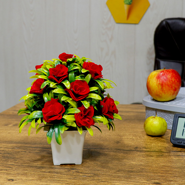 Red Rose Artificial Plant Showpiece for Home Decor (Plastic)