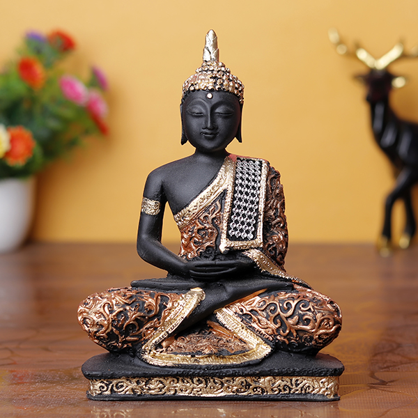 Buddha Idol in Orange & Gold – 16cm