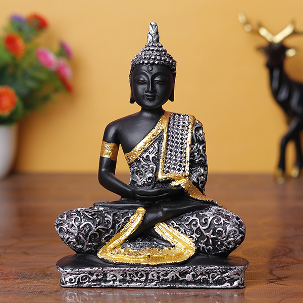 Black & Silver Meditating Buddha Idol – 6.5 Inch