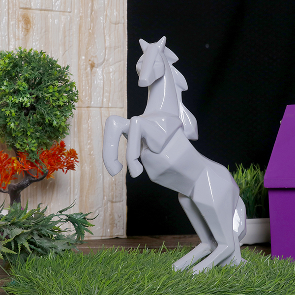 Hand Lifting Horse Showpiece for Home Decor (Grey) Polyresin – 10.5 Inch