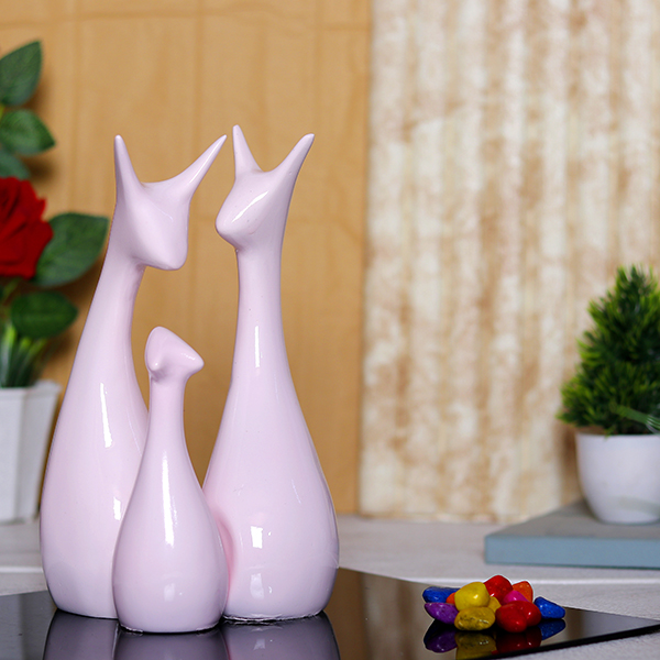 Lucky Deer Family Showpiece for Home Decor, Set of 3 (Pink) Polyresin – 10 Inch