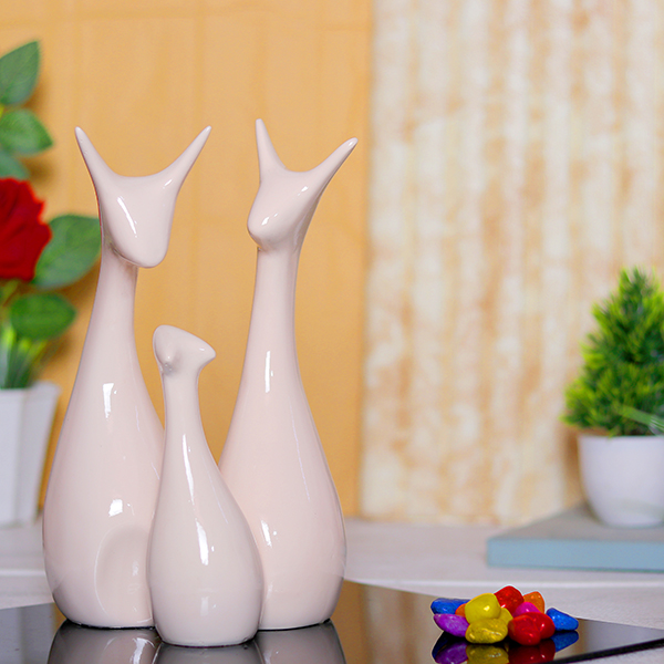 Lucky Deer Family Showpiece for Home Decor, Set of 3 (Light Pink) Polyresin – 10 Inch
