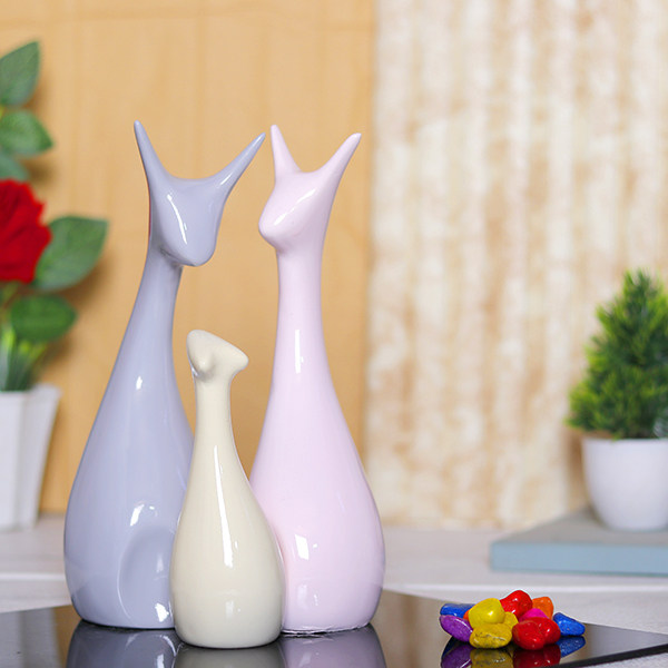 Lucky Deer Family Showpiece for Home Decor, Set of 3 (Multicolor) Polyresin – 10 Inch