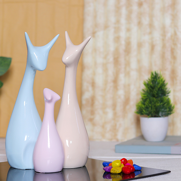Lucky Deer Family Showpiece for Home Decor, Set of 3 (Multicolor) Polyresin – 10 Inch