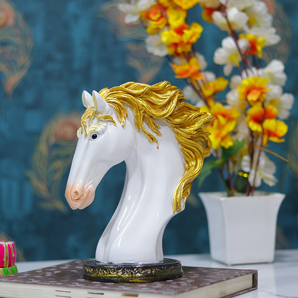 Horse Head Showpiece for Home Decor (White) Polyresin – 9 Inch