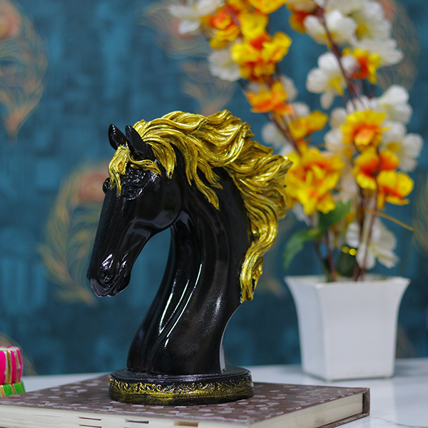 Horse Head Showpiece for Home Decor (Black) Polyresin – 9 Inch