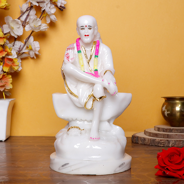 Shirdi Sai Baba Idol Statue for Home & Office (Marble) – 9 Inch