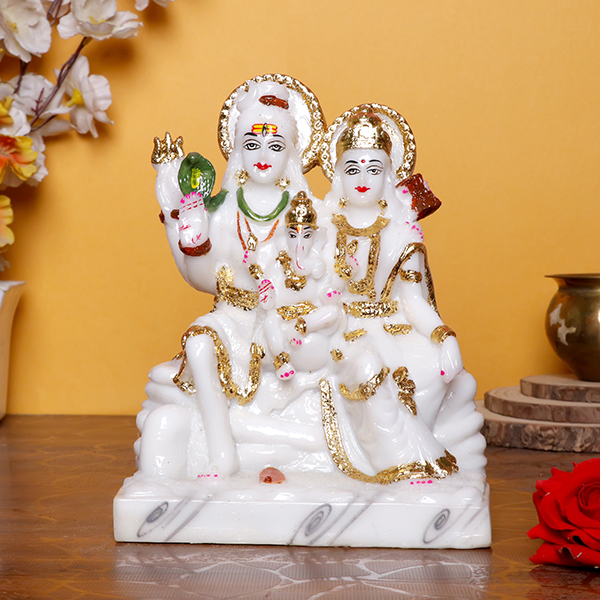 Shiv Parivaar Idol Showpiece for home & office (Marble) – 9 Inch