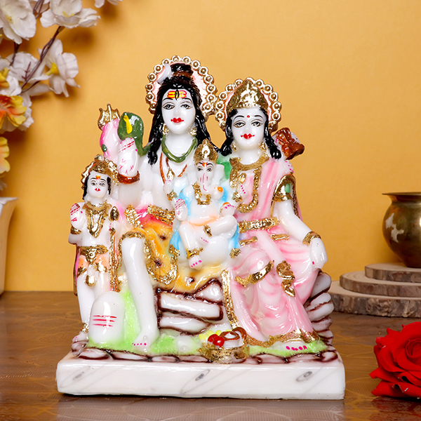 Shiv Parivaar Idol Showpiece for home & office (Marble) – 9 Inch