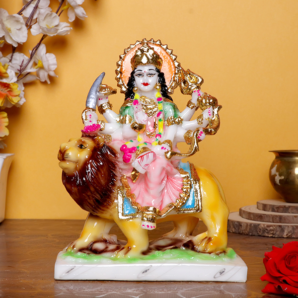Goddess Maa Durga Idol Showpiece for home and office (Marble) – 9 Inch