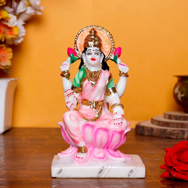 Divine Marble Goddess Maa Laxmi Idol ? 7 Inch Showpiece for Study Room, Home & Office