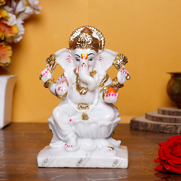 Lord Ganesh Idol Showpiece for home & office (Marble) – 7 inch