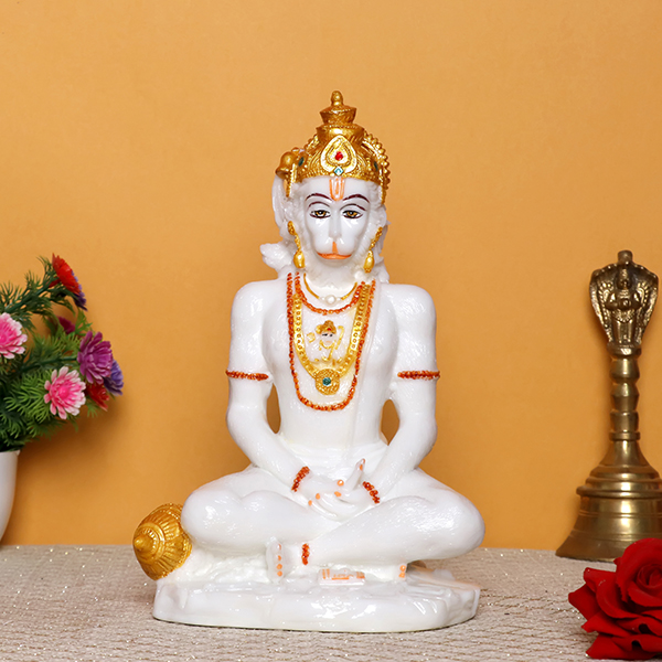 Lord Hanuman idol showpiece (White & Gold) – 9 inch