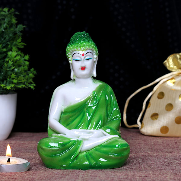 Lord Buddha Idol Showpiece for Home Decor (Green) Marble – 4 Inch
