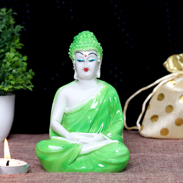 Lord Buddha Idol Showpiece for Home Decor (Green) Marble – 5.5 Inch
