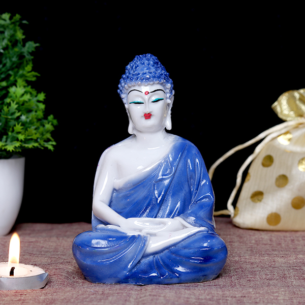 Lord Buddha Idol Showpiece for Home Decor (Blue) Marble – 5.5 Inch