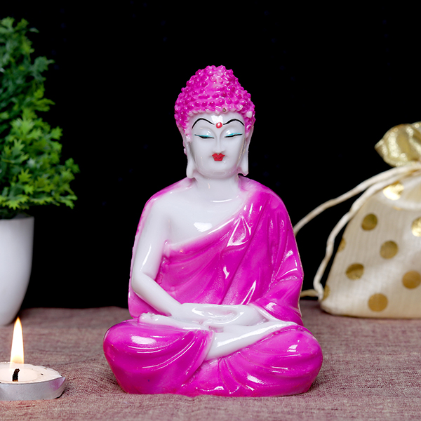 Lord Buddha Idol Showpiece for Home Decor (Pink) Marble – 5.5 Inch