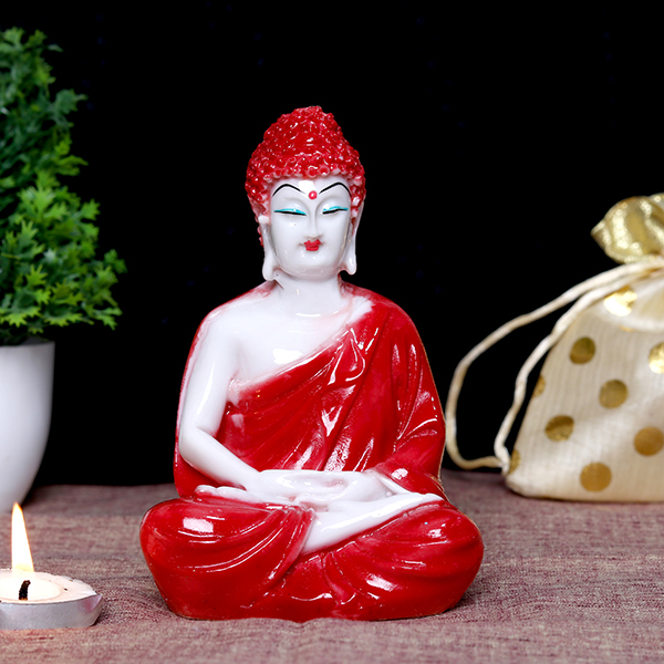 Lord Buddha Idol Showpiece for Home Decor (Red) Marble – 5.5 Inch