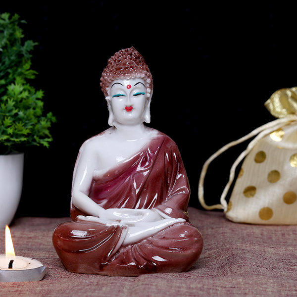 Lord Buddha Idol Showpiece for Home Decor (Brown) Marble – 5.5 Inch