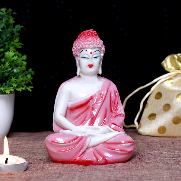 Lord Buddha Idol Showpiece for Home Decor (Pink) Marble – 5.5 Inch