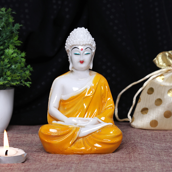 Lord Buddha Idol Showpiece for Home Decor (Orange) Marble – 5.5 Inch