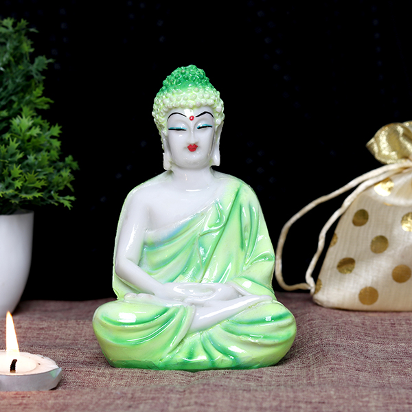 Lord Buddha Idol Showpiece for Home Decor (Green) Marble – 5.5 Inch