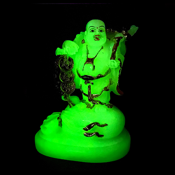White & Gold Laughing Buddha with Wealth Coins (H-19cm)